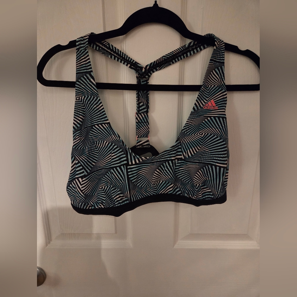 Adidas Women's Abstract Sports Bra - Black and Pink